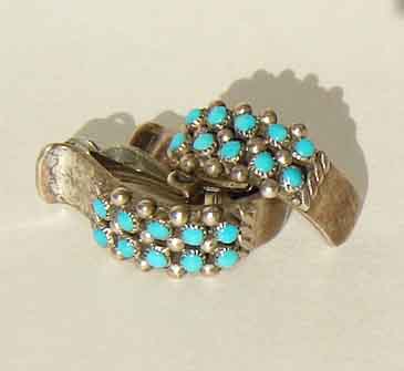Vintage Zuni Indian Earrings 60s Sterling Silver & Turquoise Petit Point Cluster Earrings