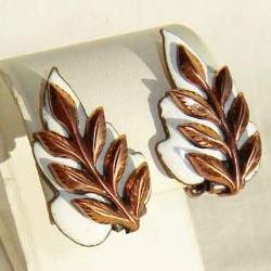 Vintage 50s Mastisse Renoir Modernist Enamel Copper Leaf Earrings