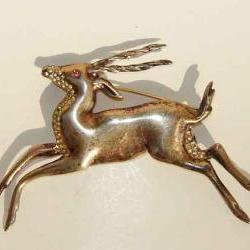 Vintage 40s Sterling Silver Rhinestone Gazelle Brooch Pin 3.5 Inches